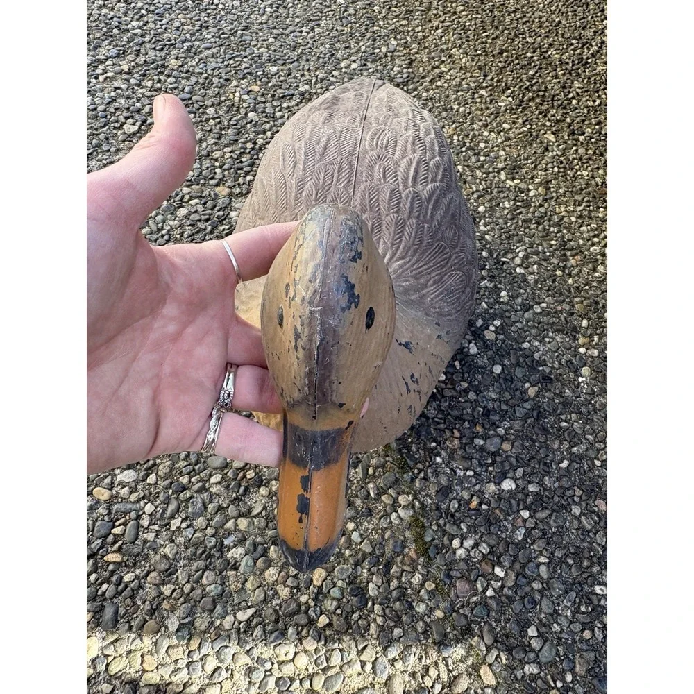 Vtg Brown Duck Hen With‎ Purple And White Striped Area On Wings Duck Decoy